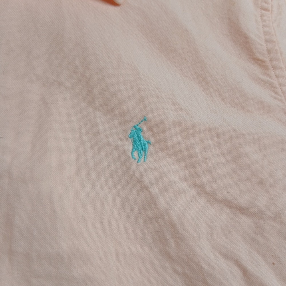 Ralph Lauren Custom Fit Button Down Shirt Youth L Peach Cotton Long Sleeve - Picture 3 of 10
